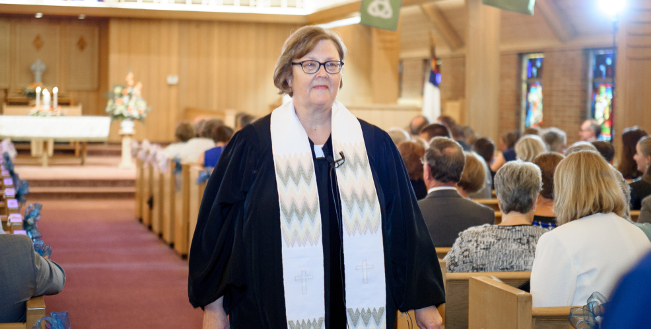 Karen walking in the aisle